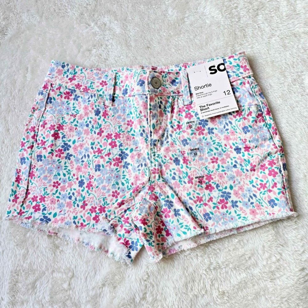 NEW Girls SO Raw Hem DENIM Shortie Short Floral Size 12 - Picture 3 of 5